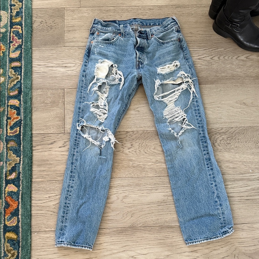 Levi's 501 Distressed Denim Blue Jeans